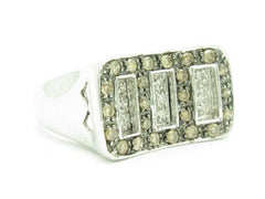 LIV 14KT Solid White Gold Genuine Champagne & White Diamond Deco Wide Band Ring Gift