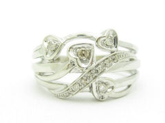 LIV 14KT Solid White Gold Genuine White Diamond Wide Band Vine Design Heart Ring New