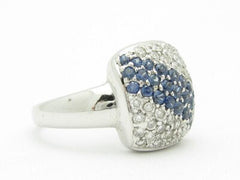 LIV 14KT Solid White Gold Genuine White Diamond & Blue Sapphire Pave Set Ring Gift