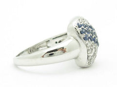 LIV 14KT Solid White Gold Genuine White Diamond & Blue Sapphire Pave Set Ring Gift
