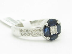 LIV 14KT Solid White Gold Genuine White Diamond & Blue Sapphire Halo Design Ring New