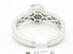 LIV 14KT Solid White Gold Genuine White Diamond & Blue Sapphire Halo Design Ring New