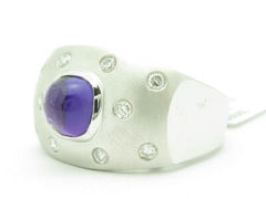 LIV 14KT Solid White Gold Genuine White Diamond & Purple Amethyst Wide Band Ring New