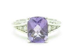 LIV 14KT Solid White Gold Genuine White Diamond & Purple Amethyst Solitaire Ring New
