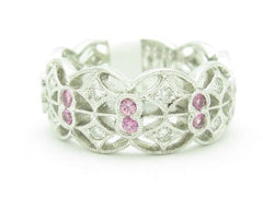 LIV 18KT Solid White Gold Genuine White Diamond & Pink Sapphire Eternity Ring Band Gift