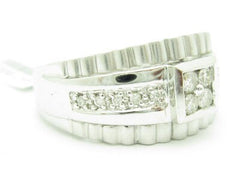 LIV Unique Solid 14K White Gold White Diamond Round Cut Abstract Band Ring