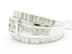 LIV Unique Solid 14K White Gold White Diamond Round Cut Abstract Band Ring