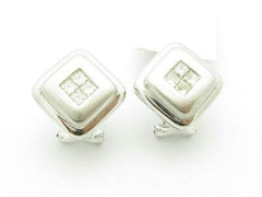 LIV 14kt White Gold Diamond Princess Cut Stud Invisible Set French Back Earrings New