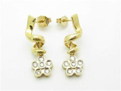 LIV 14kt Yellow Gold White Diamond Flower Chandelier Design Stud Earrings New Gift