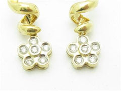 LIV 14kt Yellow Gold White Diamond Flower Chandelier Design Stud Earrings New Gift