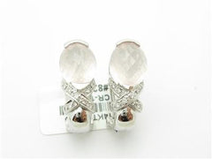 LIV 14kt White Gold Unique Rose Quartz & Diamond French Back Design Stud Earrings