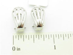 LIV 14kt White Gold Unique Sea Shell Diamond Pave French Back Design Stud Earrings