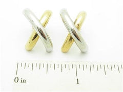 LIV 14kt White & Yellow Gold X Design Wide High Polished Stud Earrings Gift