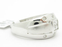 LIV Unique Solid 14K White Gold White Diamond Princess Cut Wide Band Ring