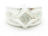 LIV Unique Solid 14k White Gold Genuine White Diamond Princess Cut Wide Band Ring