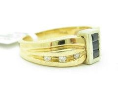 LIV Unique Solid 14KT Yellow Gold Genuine Blue Sapphire & White Diamond Band Ring