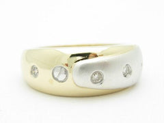 LIV Unique 14K Yellow Gold Genuine White Diamond Two Tone Design Wide Band Ring Gift