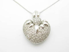 LIV 14kt Solid White Gold Genuine White Diamond Heart Desgin Drop Necklace Gift