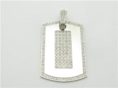 LIV 14k White Gold & White Diamonds Dog Tag Design Large Charm Pendant Gift