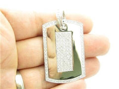 LIV 14k White Gold & White Diamonds Dog Tag Design Large Charm Pendant Gift