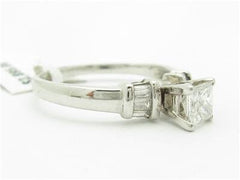 LIV 14k White Gold Genuine Princess Cut Diamond Baguette Design Engagement Ring Gift