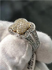 LIV 14k Two Tone Gold Genuine Diamonds 1.05ct Pave Set Halo Design Fashion Ring