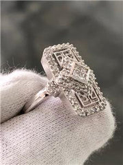 LIV 14k White Gold Genuine Diamonds Pave Halo Vintage Design Rectangle Ring G/VS