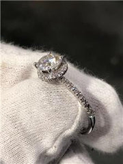 LIV 14k White Gold Genuine Diamond Round Cut Moissanite Halo Engagement Ring