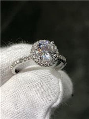 LIV 14k White Gold & Diamonds Hidden Halo 1.50ct Round Moissanite Engagement Ring