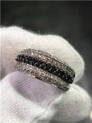 LIV 14k White Gold Genuine Black & White Diamonds Pave Wide Band Ring 1.50ct