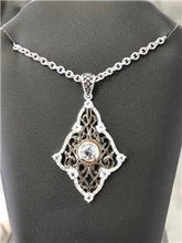 LIV 18k Yellow Gold Sterling Silver Natural White Topaz Vintage Cable Halo Pendant