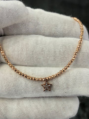 LIV Sterling Silver Rose Gold White Sapphire Pave Star Choker Necklace Gift 16" L