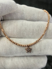 LIV Sterling Silver Rose Gold White Sapphire Pave Star Choker Necklace Gift 16" L