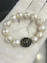 LIV Pearls & Natural Diamonds Round Bead Pave Diamond Stretch Stack Bracelet Gift