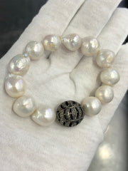 LIV Pearls & Natural Diamonds Round Bead Pave Diamond Stretch Stack Bracelet Gift