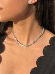 LIV Platinum Sterling Silver White Sapphire Asscher Cut Classic Tennis Necklace Gift