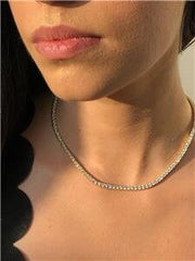 LIV 18k Gold Sterling Silver White Sapphire 4mm Wide Classic Tennis Necklace 16" L