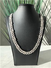 LIV Platinum Sterling Silver White Sapphire Cuban-Gucci Link Iced Out Chain 24" L