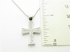 LIV 14k Solid White Gold Genuine Diamond Vintage Design Pave Cross Necklace