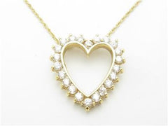 LIV 14k Yellow Gold & Diamonds Prong Set Open Heart Design Charm Pendant Gift