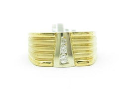 LIV 14k White & Yellow Gold White Diamond Abstract Design Men's Band Ring