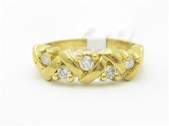 LIV 14k Yellow Gold Genuine Round Diamond Zig Zag Design Band Ring New Gift