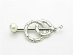 LIV 14k White Gold Diamond & 7mm Pearl Vintage Design Estate Style Brooch Pin Gift