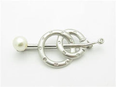 LIV 14k White Gold Diamond & 7mm Pearl Vintage Design Estate Style Brooch Pin Gift