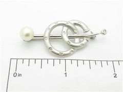 LIV 14k White Gold Diamond & 7mm Pearl Vintage Design Estate Style Brooch Pin Gift