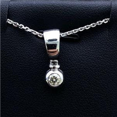 LIV 14k White Gold Genuine Diamonds Round Halo Design Drop Pendant Necklace Gift