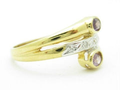 LIV Solid 14K Yellow Gold Genuine White Diamond & Purple Amethyst Wide Band Ring