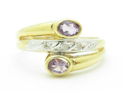 LIV Solid 14K Yellow Gold Genuine White Diamond & Purple Amethyst Wide Band Ring