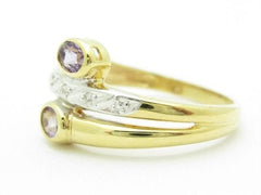 LIV Solid 14K Yellow Gold Genuine White Diamond & Purple Amethyst Wide Band Ring