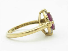 LIV 14k Yellow Gold & Diamonds Red Ruby Oval Shape Art Deco Design Band Ring Gift